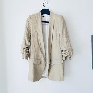 Zara Linen Blazer in Tan/Nude